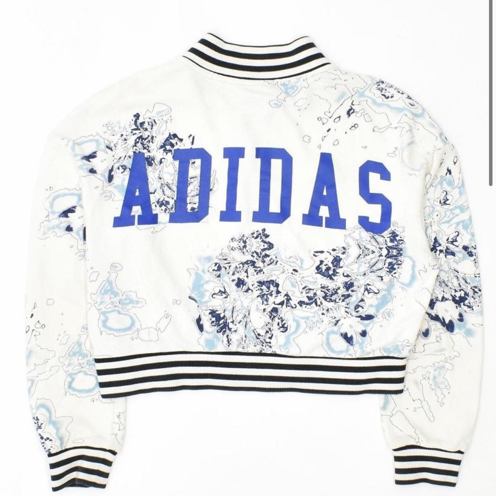 ADIDAS Womens Bomber Jacket White Floral Cotton